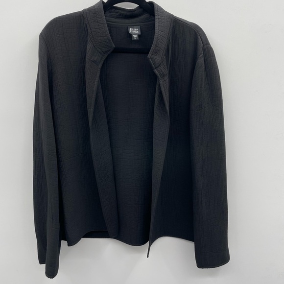 Eileen fisher silk blend textured lagenlook black open front Shacket - Picture 2 of 9